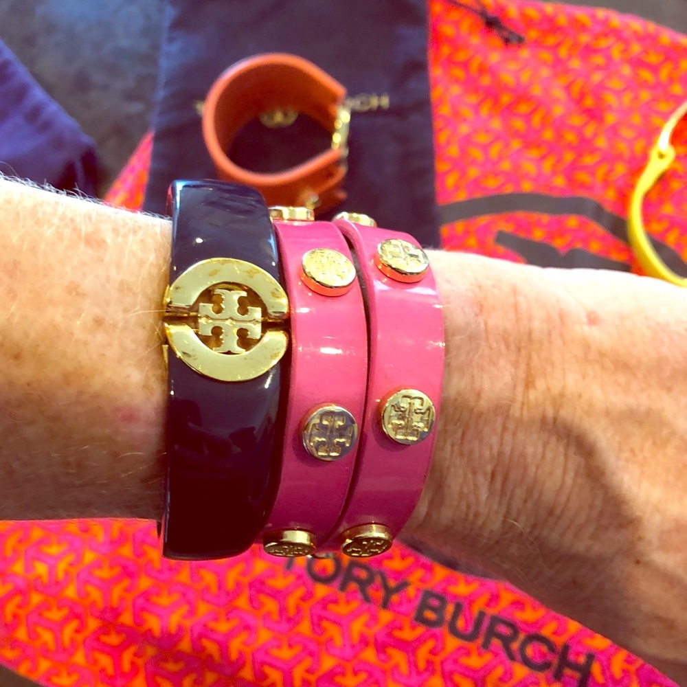 Tory Burch bright pink leather bracelet